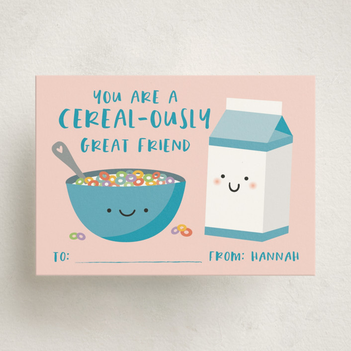 "Cereal & Milk" - Customizable Classroom Valentine's Day Cards in Blue by Annie Holmquist. | Minted