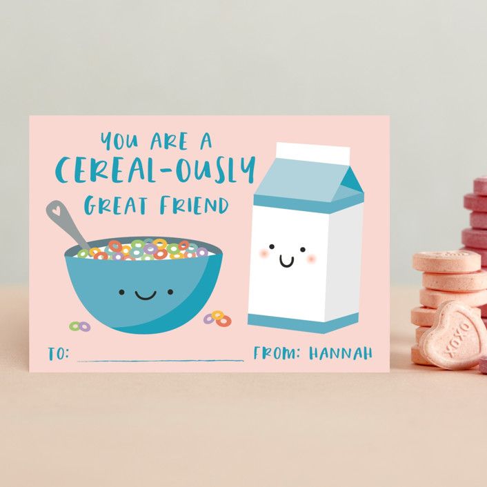 "Cereal & Milk" - Customizable Classroom Valentine's Day Cards in Blue by Annie Holmquist. | Minted