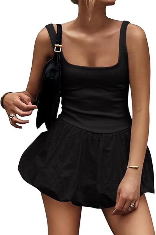 ABINGOO Women Bubble Short Tank Mini Dress Sleeveless Square Neck Backless A-Line Puffy Dress Boh... | Amazon (CA)