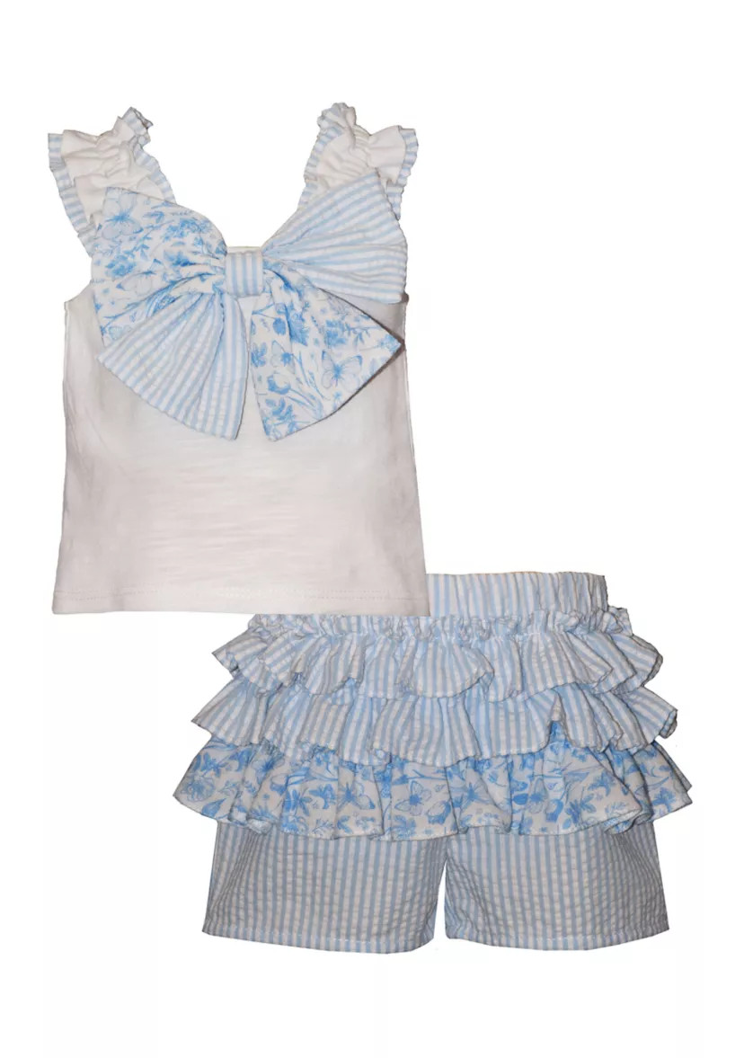 Toddler Girls Bow Seersucker Top and Shorts Set | Belk