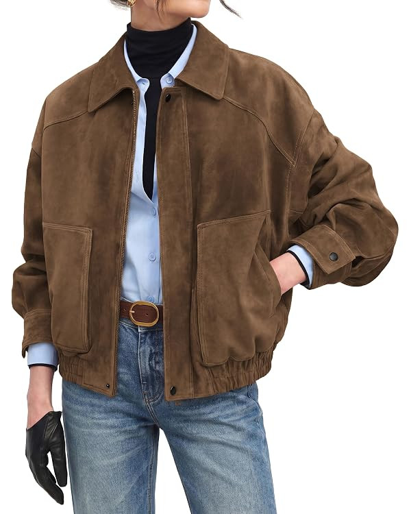GRACE KARIN Women's Faux Suede Jacket Fall Long Sleeve Coat | Amazon (US)