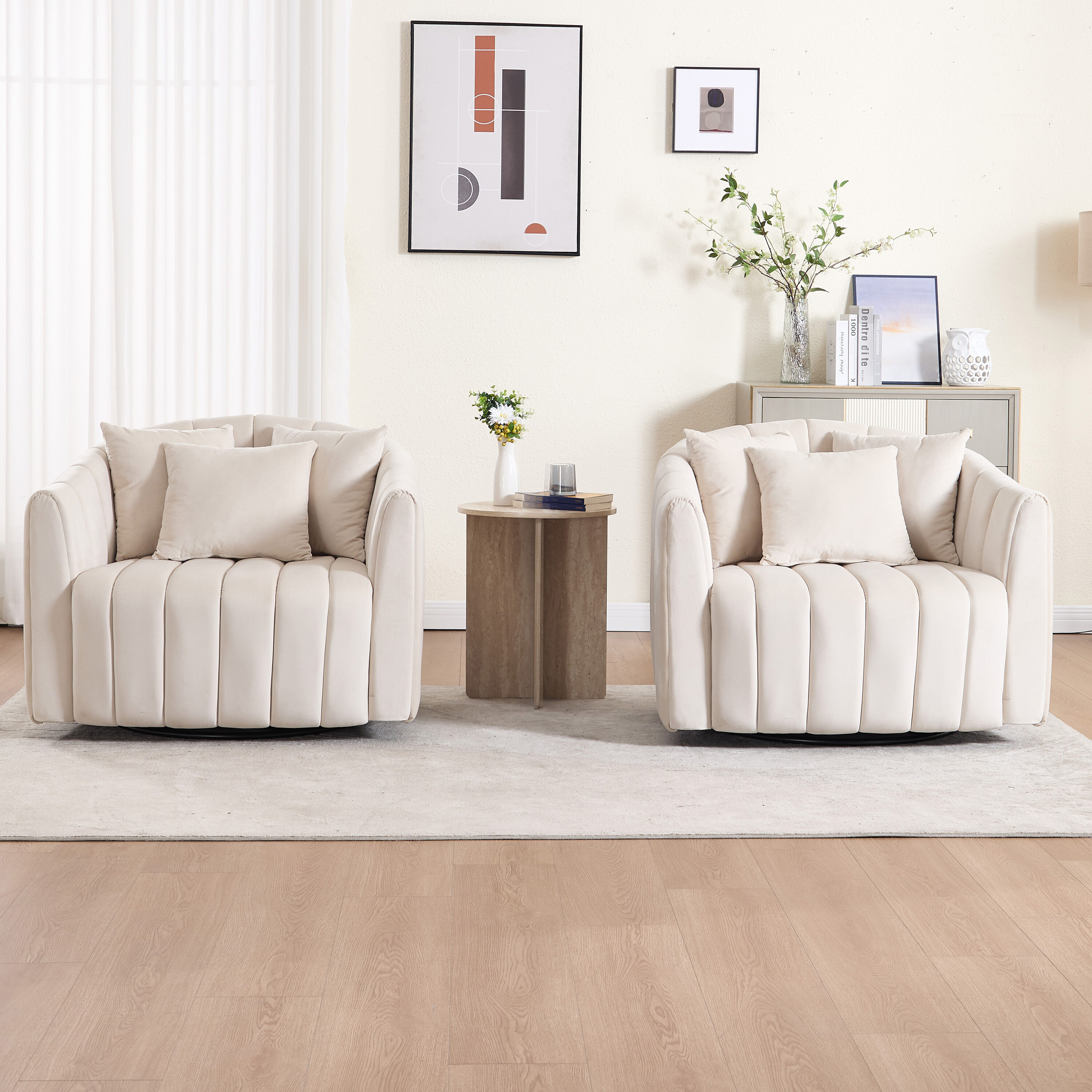 Hrinhom 40.35-in W Modern BEIGE Velvet Swivel Barrel Armchair one_size in White | HC-S1200X2-BEIGE | Lowe's