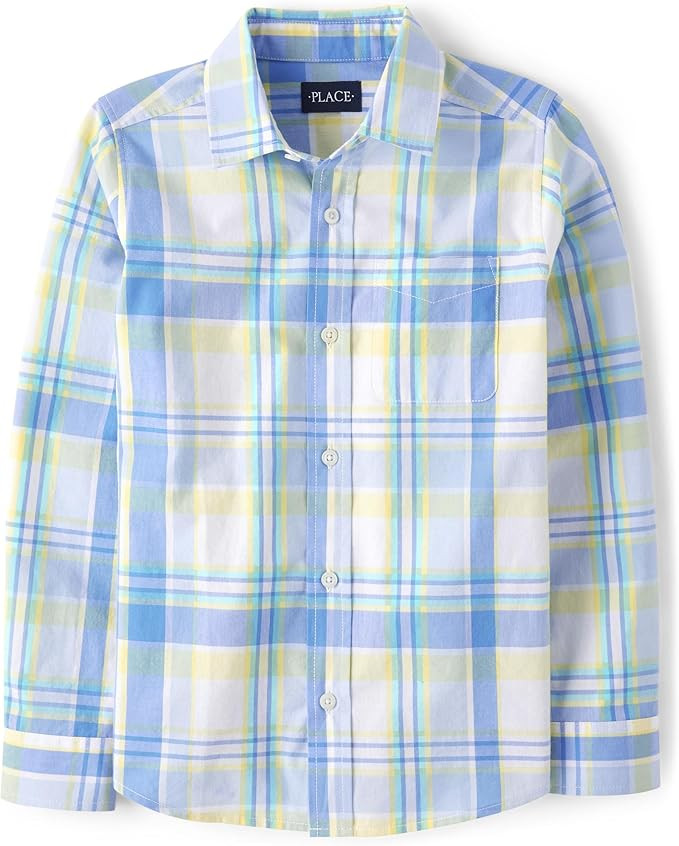 The Children's Place Big Boys' Long Sleeve Poplin Button Down Shirt | Amazon (US)