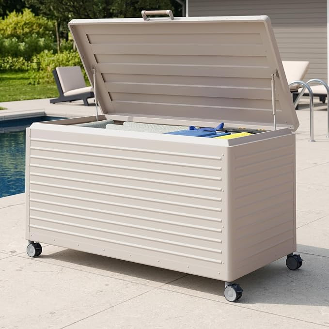 MIRADOR 175 Gallon Outdoor Storage Box with Wheels & Soft-Close Lid, Waterproof Metal Deck Box fo... | Amazon (US)