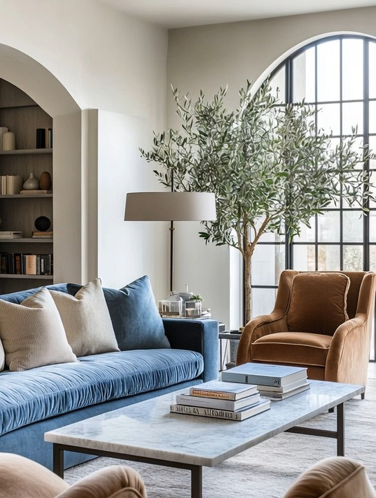 Modern Mediterranean — The Greek Island Mood at Home

You don’t need whitewashed walls and blue domes to capture a Santorini feeling.
You just need the right palette.

A soft blue sofa.
A warm taupe-brown accent chair.
A simple marble coffee table.
And a sculptural olive tree in the corner.

That’s it.

This is how you create a Greek-inspired Mediterranean living room — without turning your home into a theme. It’s about color harmony, natural textures, and light. Cool blues balanced with earthy browns. Marble for freshness. Organic greenery for softness.

Clean. Airy. Relaxed. Elevated.

Inspired by the islands — designed for modern living.

#MediterraneanStyle #GreekInspired #ModernMediterranean #SantoriniVibes #BlueSofa #OliveTreeDecor #MarbleCoffeeTable #NeutralHome #ElegantLiving #DesignerLivingRoom #MediterraneanHome 

 #LTKHome