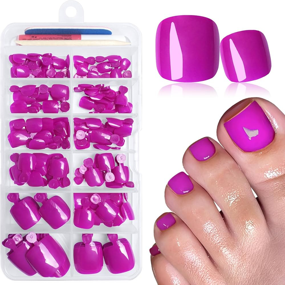 LuckForever 168pc Press on Toenails Women Fake Toe Nails with Adhesive Tabs, Purple Fake Toenails... | Amazon (US)