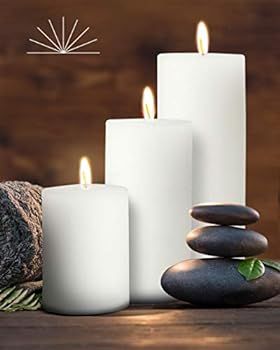 Mottled Pillar Candles by Bask - Set of 3 - 3" x 4", 6", and 8" Dripless Unscented Candles in Whi... | Amazon (US)