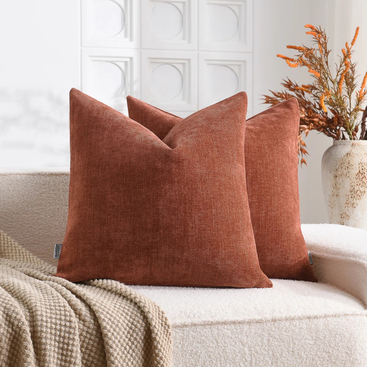 Soft Textured Slub Chenille Solid Cushion Cover Cozy Neutral Farmhouse Decorative Pillow Covers (... | Wayfair North America