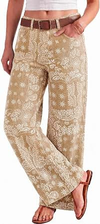 Tankaneo Womens Boyfriend Baggy Jeans Boho Wide Leg High Waist Denim Pants | Bandana, Floral Prin... | Amazon (US)