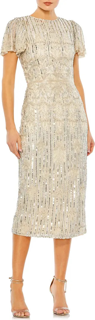 Sequin Flutter Sleeve Tulle Sheath Cocktail Dress | Nordstrom