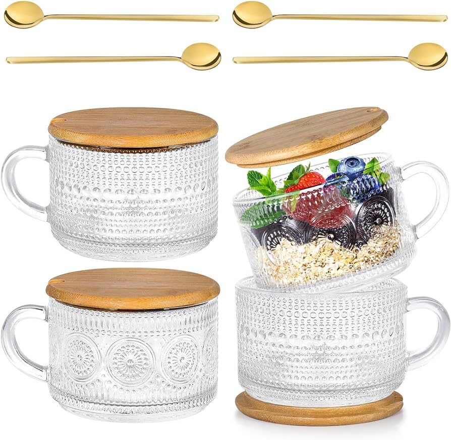 14oz Glass Coffee Mugs Cups , Overnight Oats Containers with Bamboo Lids and Spoons,Coffee Bar Ac... | Amazon (US)