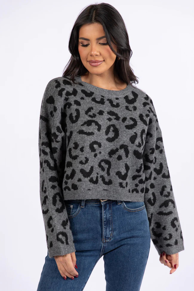 Easy To Find Grey and Black Leopard Sweater DOORBUSTER | Pink Lily