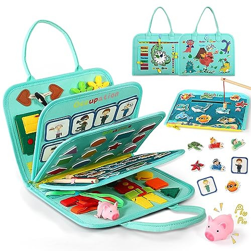 Toddler Busy Board for 1 Year Old, Montessori Toy Busy Book for Toddlers 1-3 with Fishing Game Motor Skills, Educational Learning Toy Car Airplane Activities Kid Travel Essential 2-4 Yr Birthday Gift | Amazon (US)