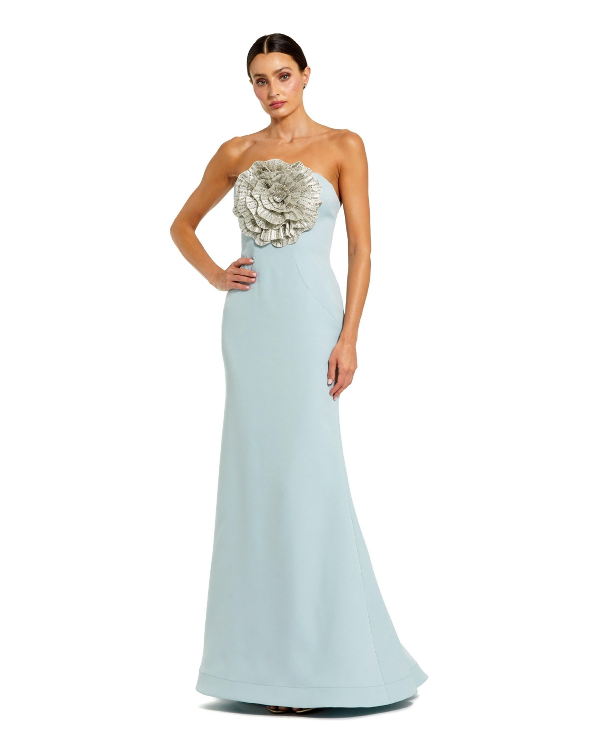 Mac Duggal Women's Strapless Crepe Trumpet Gown with 3D Rhinestone - Powder blue | Macy's