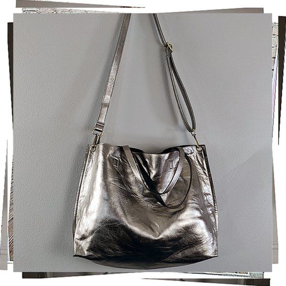 NWOT: Reversible Black/Metallic Silve rTote w Zip Pouch &  Wallet by Free People | Poshmark