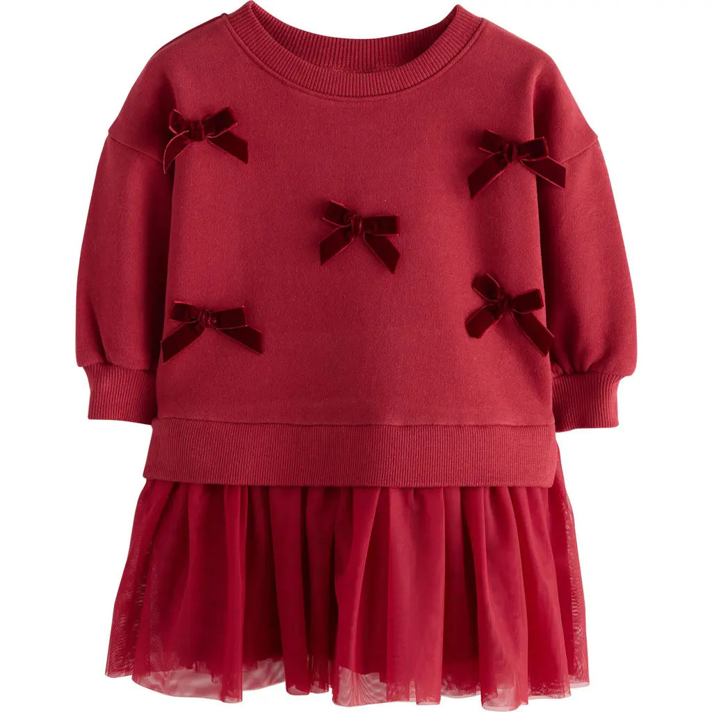 NEXT Kids' Velvet Bow Long Sleeve Sweatshirt Party Dress in Red at Nordstrom, Size 3-4Y | Nordstrom
