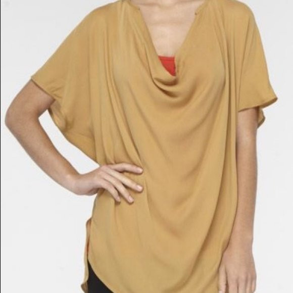 Vince Silk Cowl Neck Cap Sleeve Blouse Mustard Yellow Medium | Poshmark