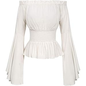 Fashion Women Tops, Womens Gothic Renaissance Blouse Flare Sleeves Ruffles Off Shoulder Corset To... | Amazon (UK)