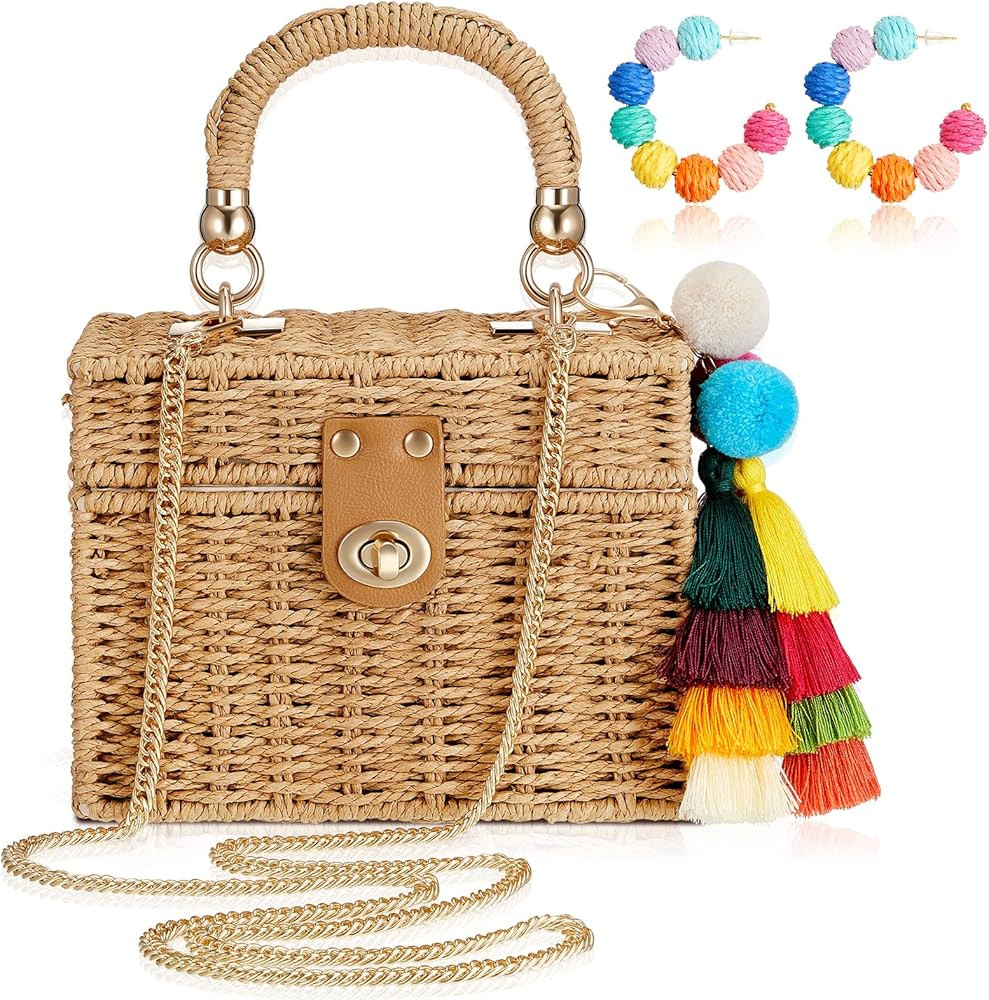 Aliceset Women Straw Bag Summer Beach Purse, Handmade Rattan Woven Crossbody Handbag with with Ta... | Amazon (US)