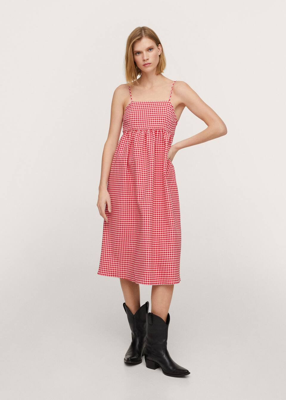 Gingham check cottoned dress | MANGO (US)