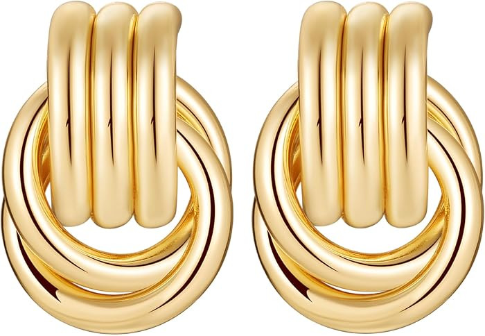 Circle Knot Link Earrings for Women, Statement Drop Dangle Geometric Studs, Women's Jewelry- L Si... | Amazon (US)