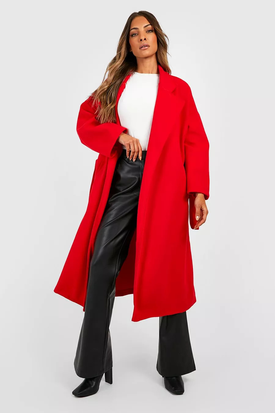 Oversized Belted Wool Look Coat | Boohoo.com (US & CA)
