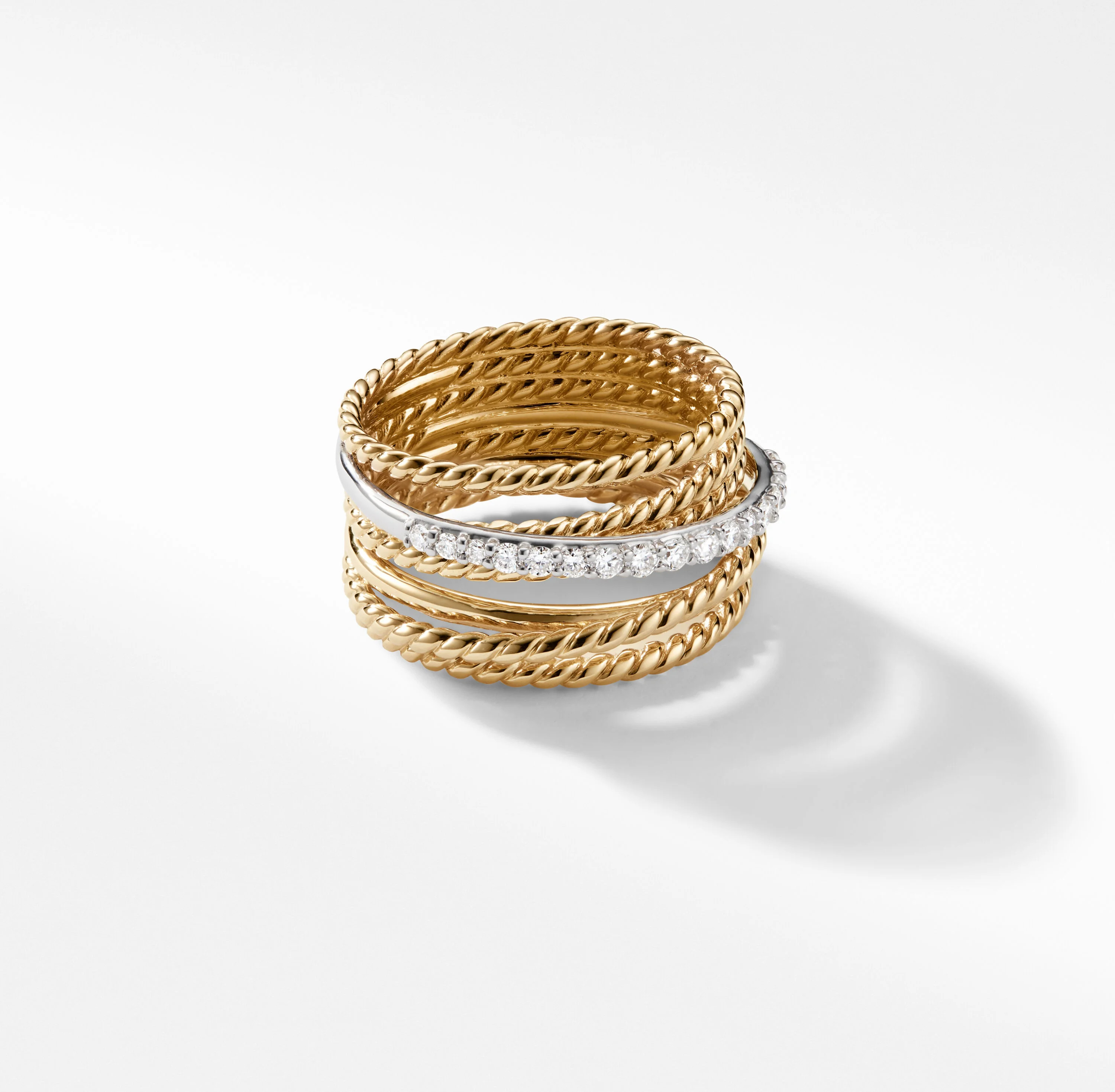 David Yurman | Crossover Ring in 18K Yellow Gold with Diamonds, 12mm | David Yurman