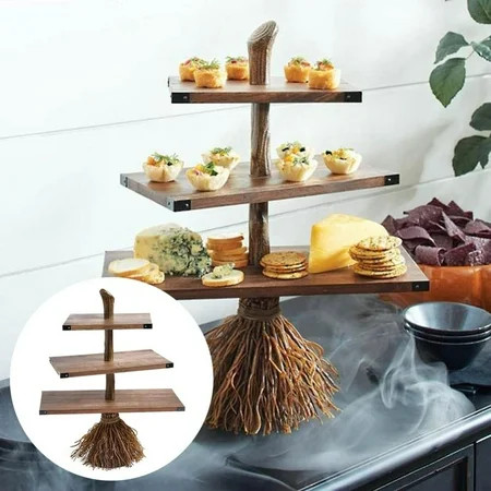 Novobey Halloween Cute Snack Bowl Stand Broomstick 3-Tier Plastic Cupcake Stand Pumpkin / Board Dess | Walmart (US)
