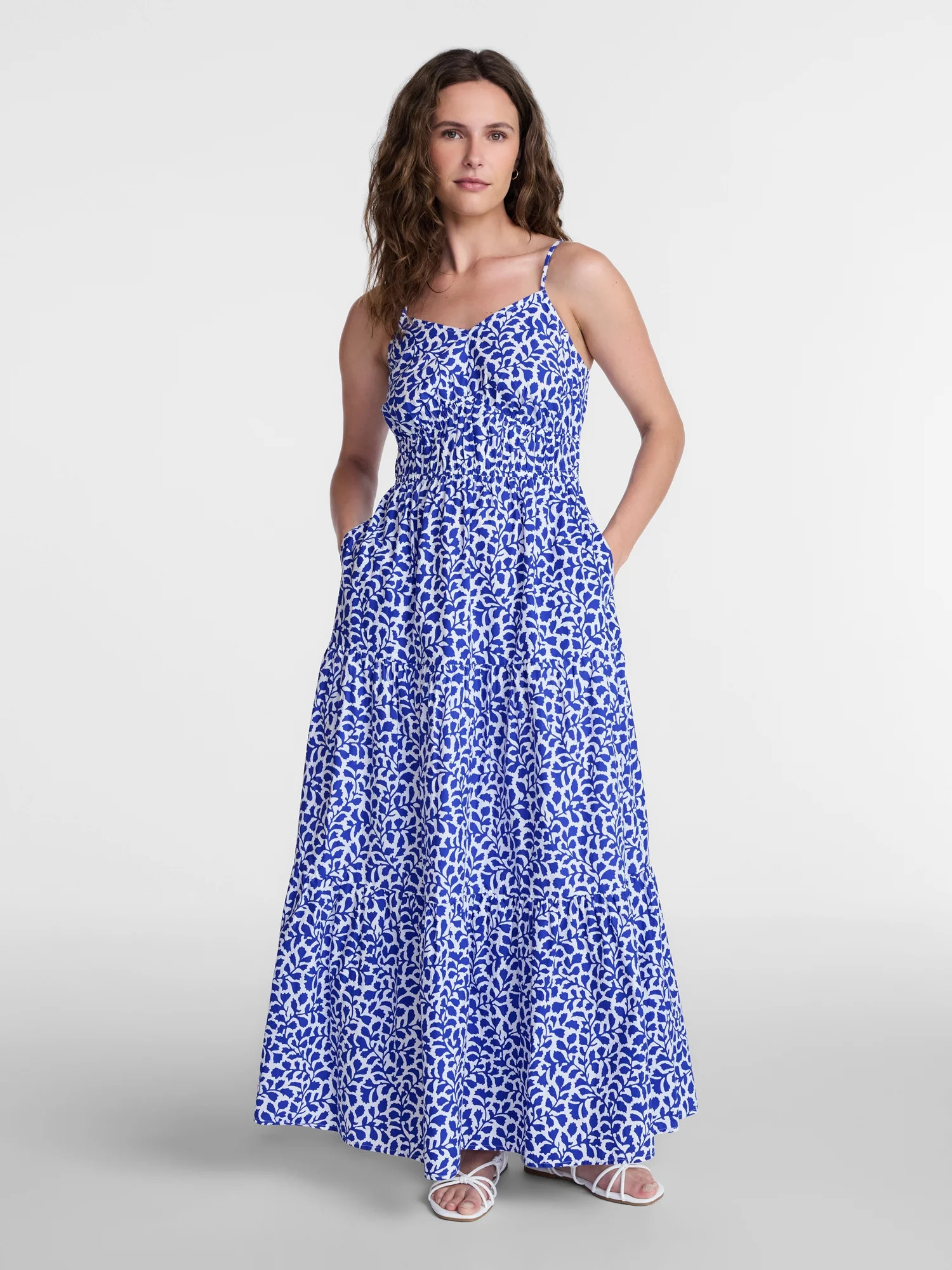 Time and Tru Women's Sleeveless Tiered Cotton Maxi Dress, Sizes XS-XXXL | Walmart (US)