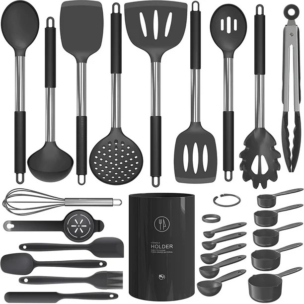 oannao Silicone Cooking Utensils Set - Heat Resistant Stainless Steel Kitchen Utensils, Baking To... | Walmart (US)
