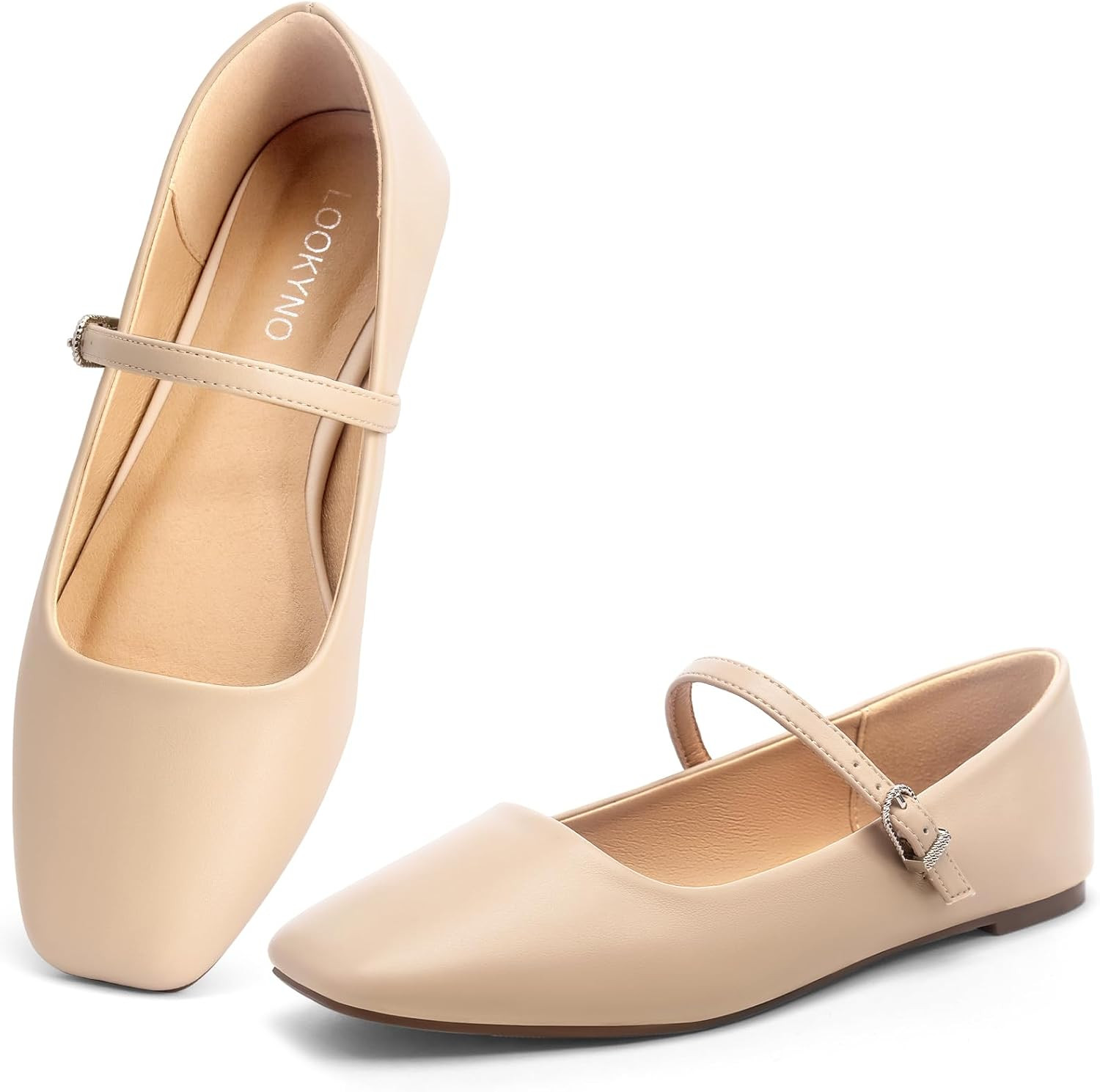 Womens Mary Jane Flats Closed Toe Buckle Strap Square Toe Ballet Flats | Amazon (US)