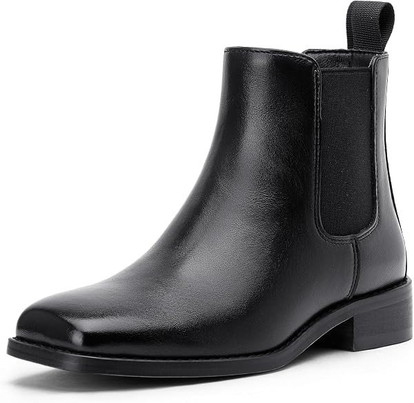 Women's Square Toe Chelsea Boots, Slip On Low Heel Ankle Boots | Amazon (US)