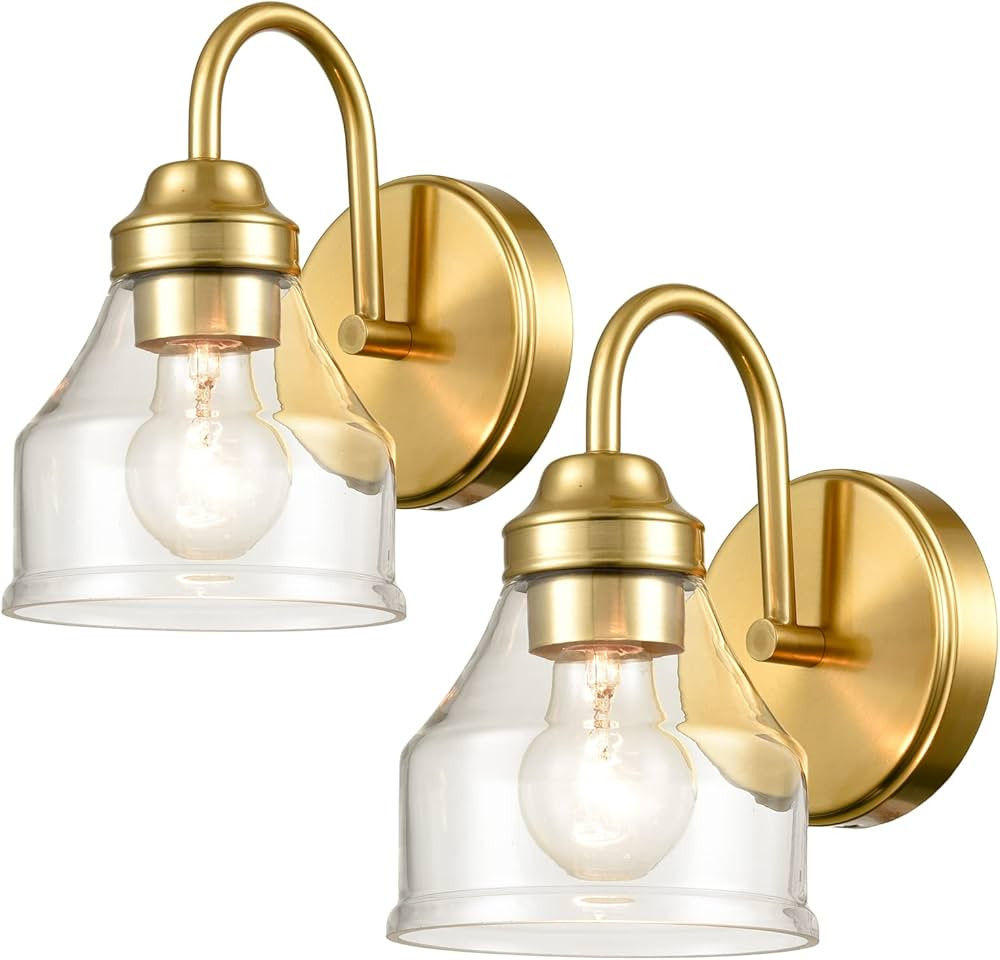 DANSEER Modern Farmhouse Brass Gold Wall Sconces Set of Two Wall Lights for Bedroom Living Room | Amazon (US)