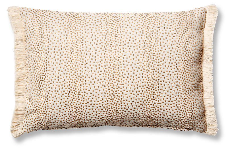 Imogen 12x18 Small Lumbar Pillow, Beige Dots | One Kings Lane