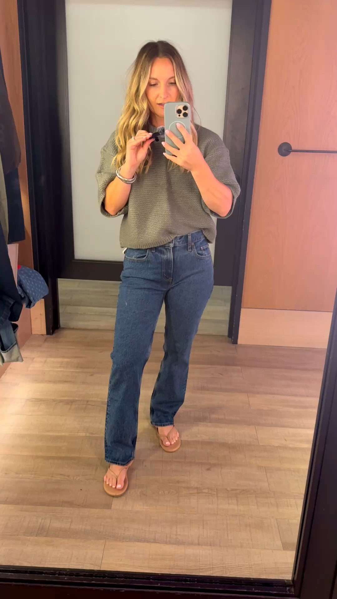 Wearing a 27 in the denim and small sweater

#LTKOver40