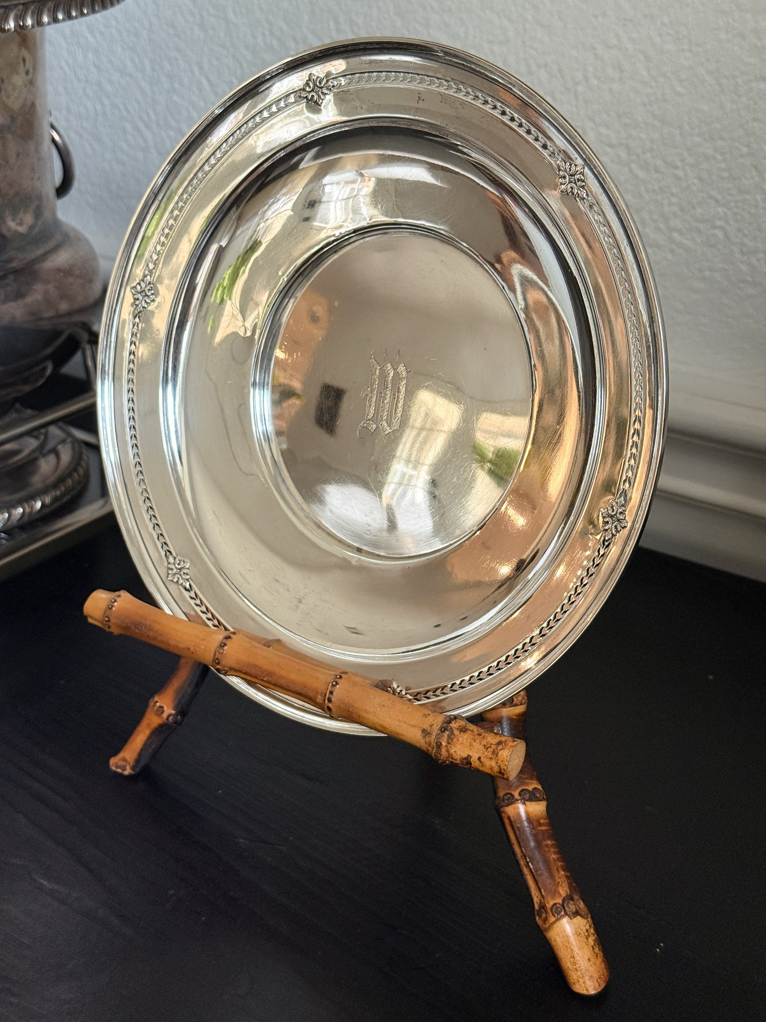 Bamboo easel with vintage silver plate 

#LTKSaleAlert #LTKHome #LTKstorytime