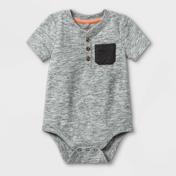 Baby Boys' Henley Bodysuit with Pocket - Cat & Jack™ Gray | Target