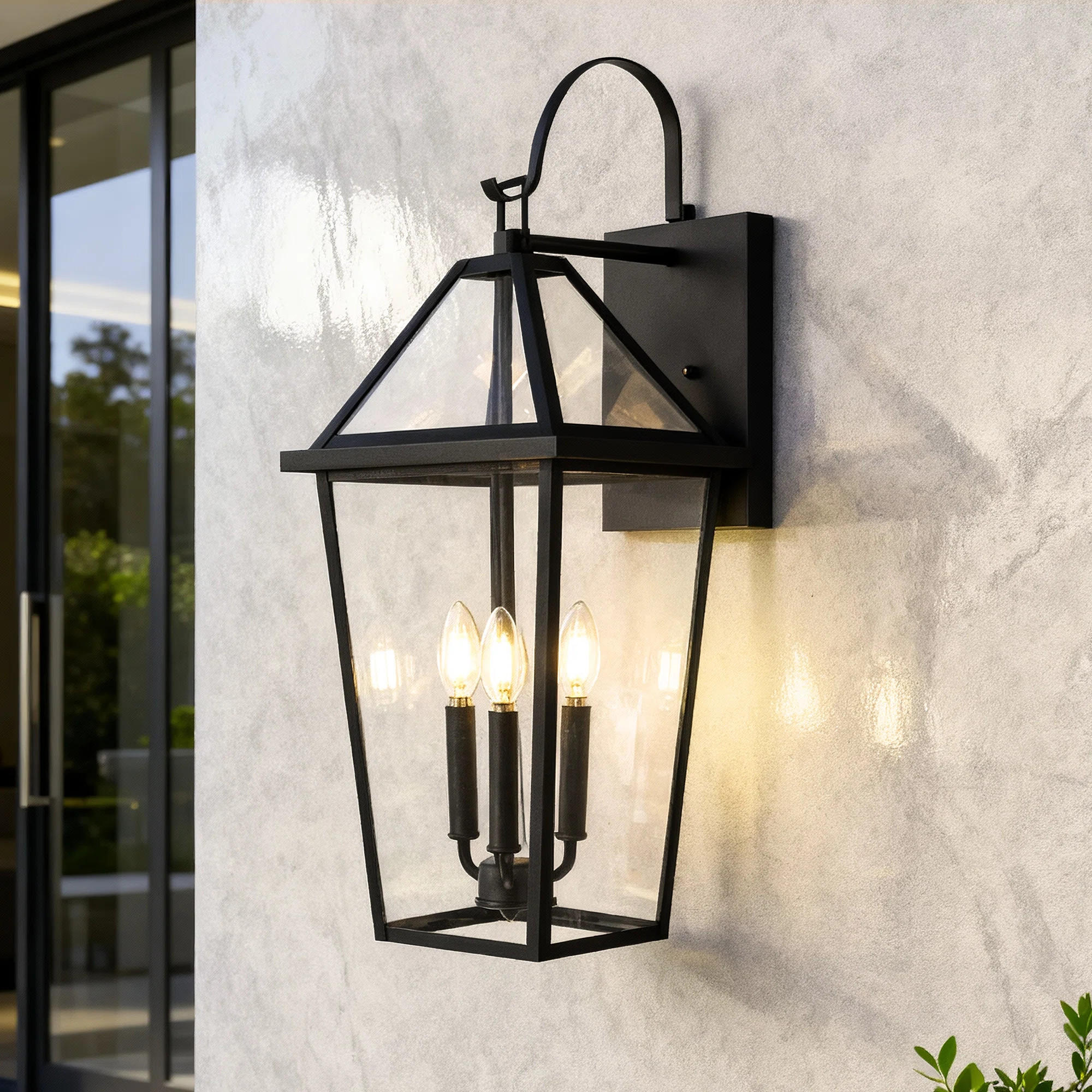 26 In. 3-Light Black Outdoor Hardwired Wall Lantern Sconce With Clear Glass Shade | Wayfair North America