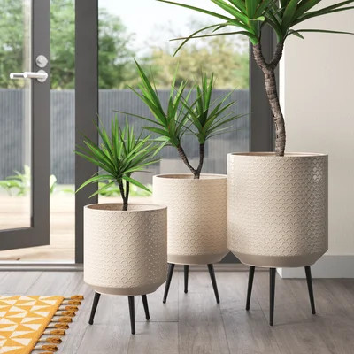 Avery Round Metal Modern Indoor Pot Planter Set | Wayfair North America