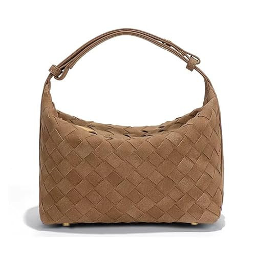Luxurious Suede Slouch Hobo Bag for Women Woven Leather Shoulder Bags Top-Handle Purses (Light Brown) | Amazon (US)