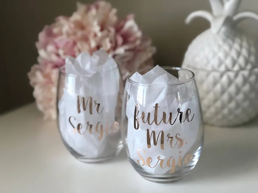 Mr and mrs wine glass set- future mrs wine glass- engagement gift- couples gift- bride to be gift... | Etsy (US)