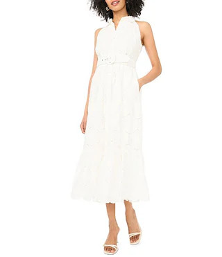 Woven Point Collar Sleeveless Belted Maxi Dress | Dillard's