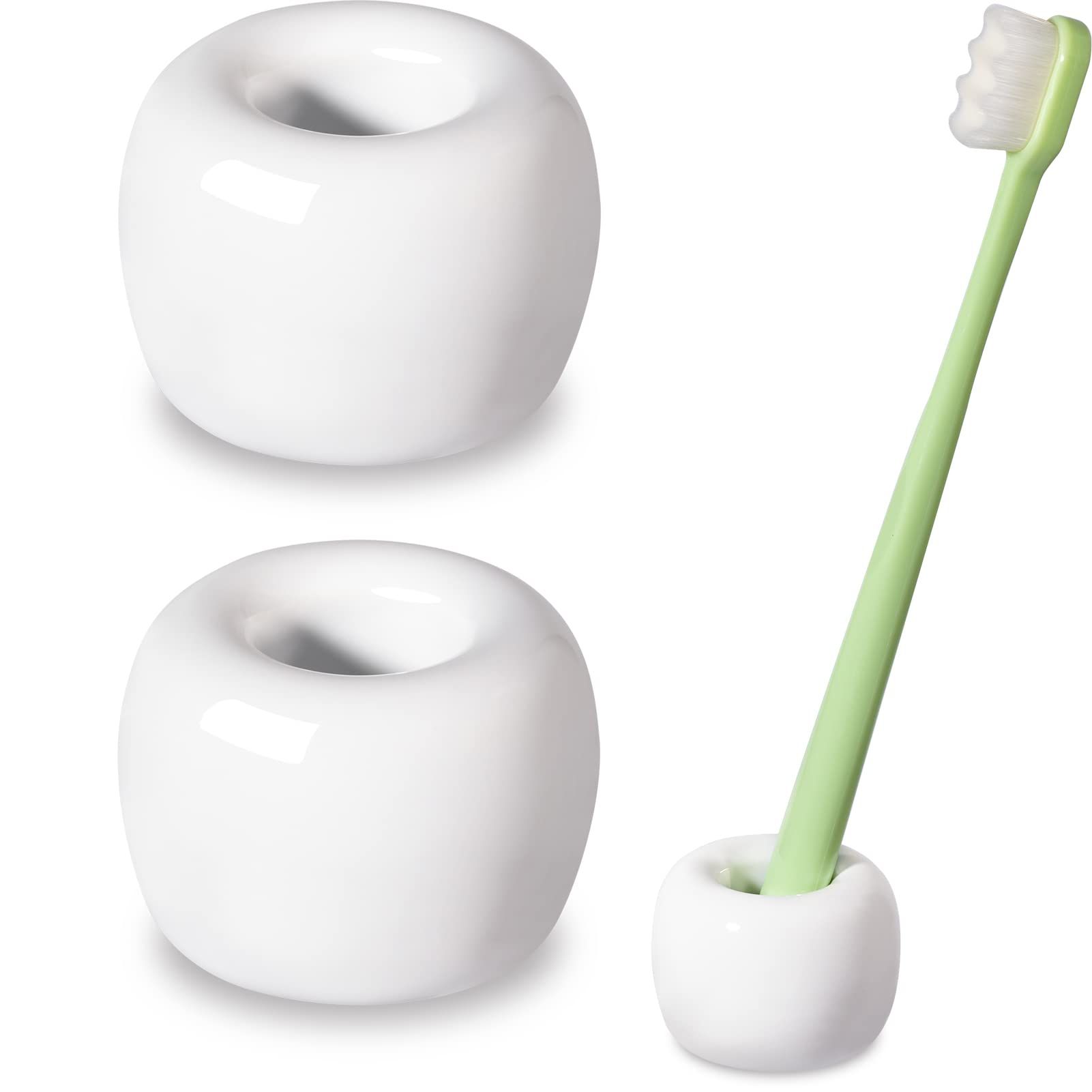 Urbanstrive Sleek Mini Ceramics Toothbrush Holder Stand for Bathroom Vanity Countertops, White, 2 Pa | Amazon (US)