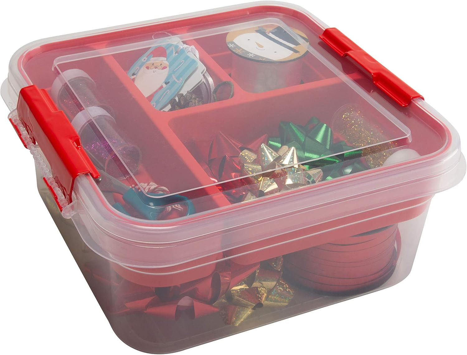 Simplify 5 Compartment Gift Supply Storage Box | 2 Tier Box | Red | Clear Top Lid | Dimensions: 9... | Amazon (US)
