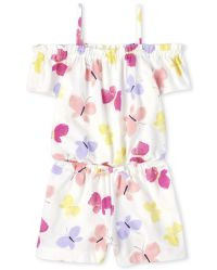 Baby And Toddler Girls Short Sleeve Butterfly Print Knit Off Shoulder Romper | The Children's Place