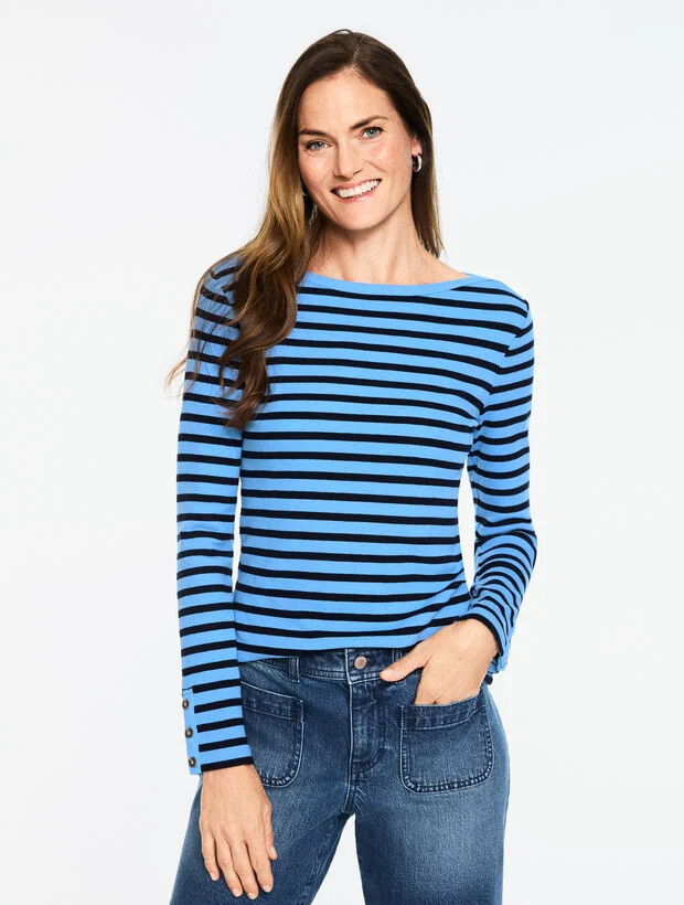 Ribbed Bateau Neck Tee - Aurora Stripe | Talbots