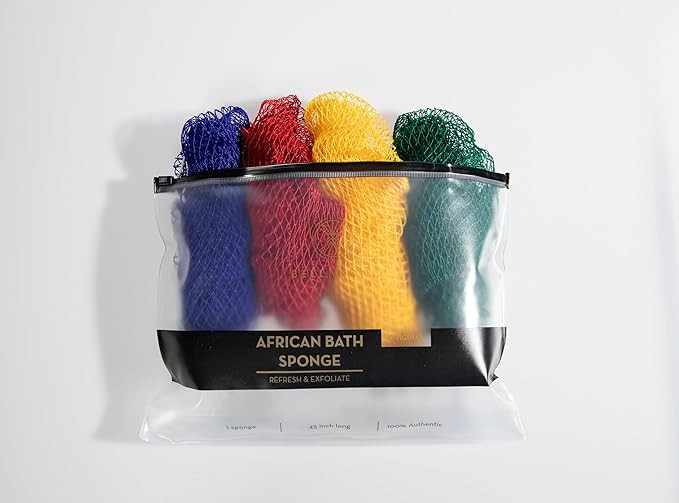 4 PCS African Exfoliating Net Sponge Authentic Ethically Sourced from Nigeria 45 inch Long (Jewel... | Amazon (US)