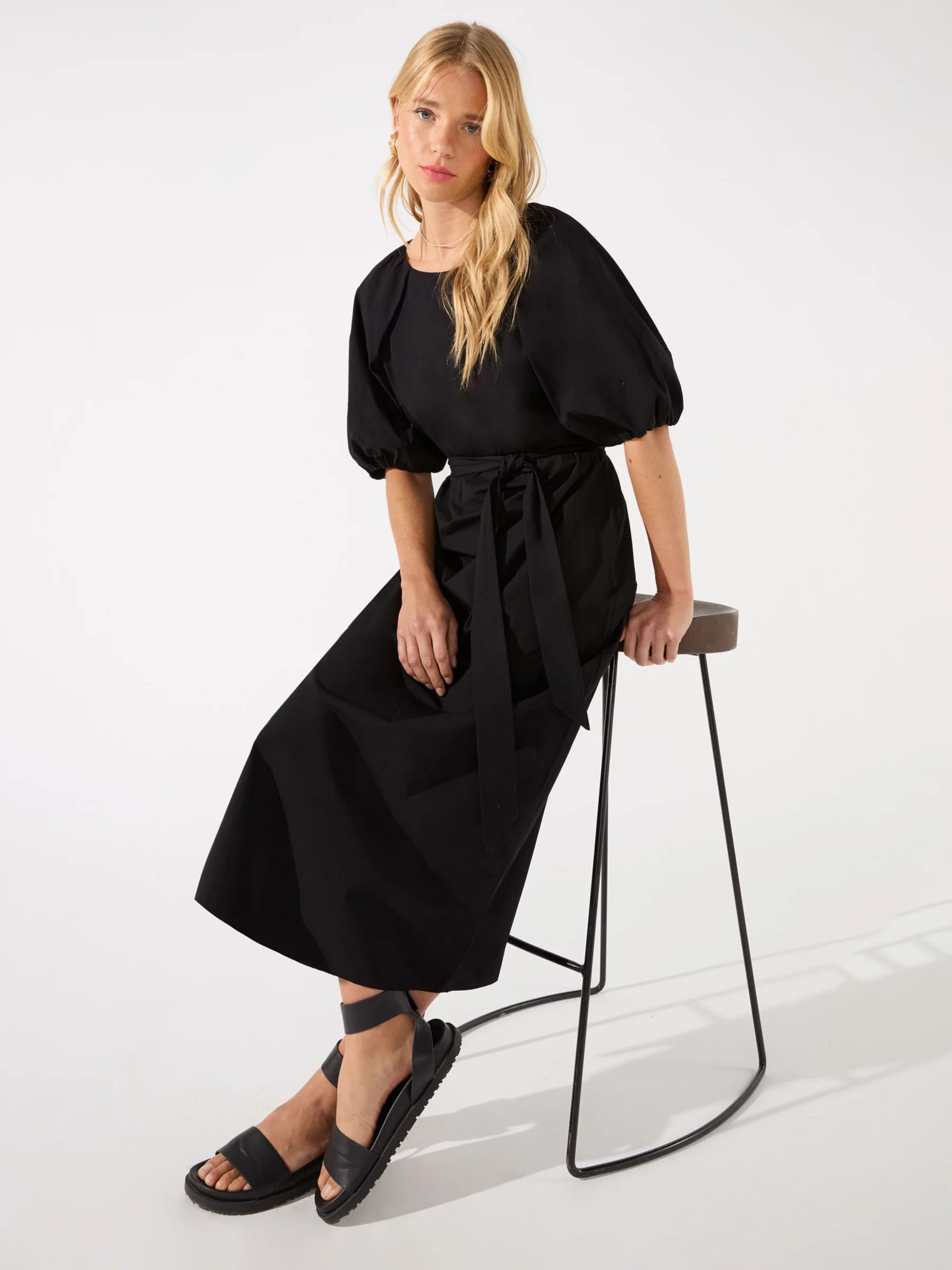 Ro&Zo Cotton Puff Sleeve Dress, Black | John Lewis (UK)