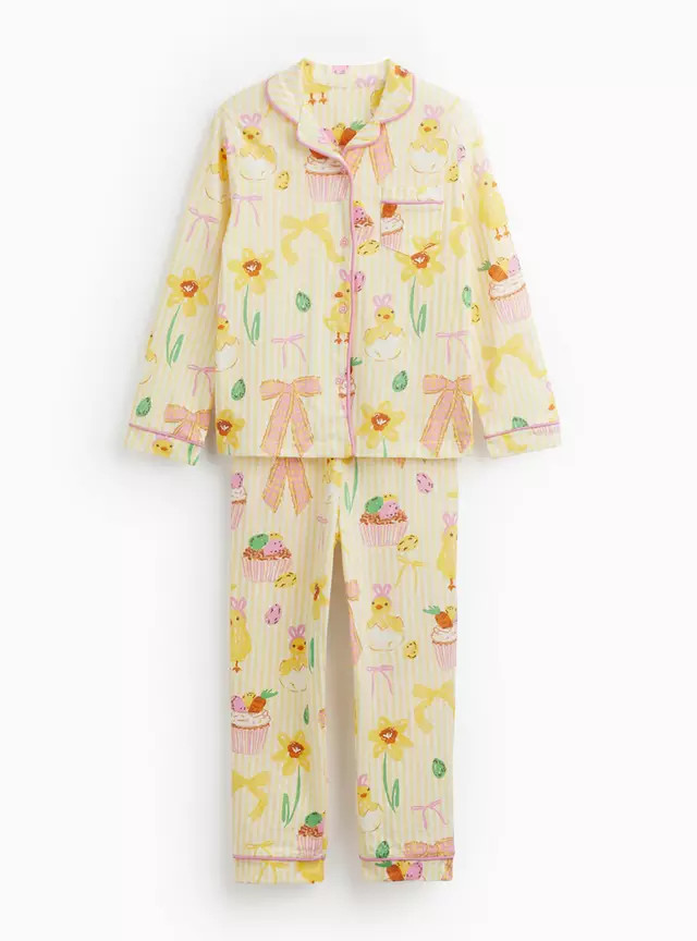 Mini Me Yellow Stripe Easter Print Traditional Pyjamas 5-6 years | Tu Clothing