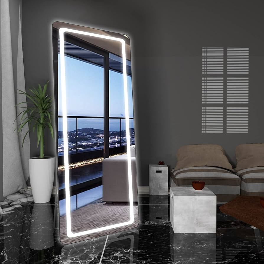 FENNIO Full Length Mirror Lighted 63"x30", LED Free Standing Floor Mirror, Wall Mounted Hanging M... | Amazon (US)